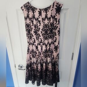 EUC Pink and Black Printer lace pattern A-line dress